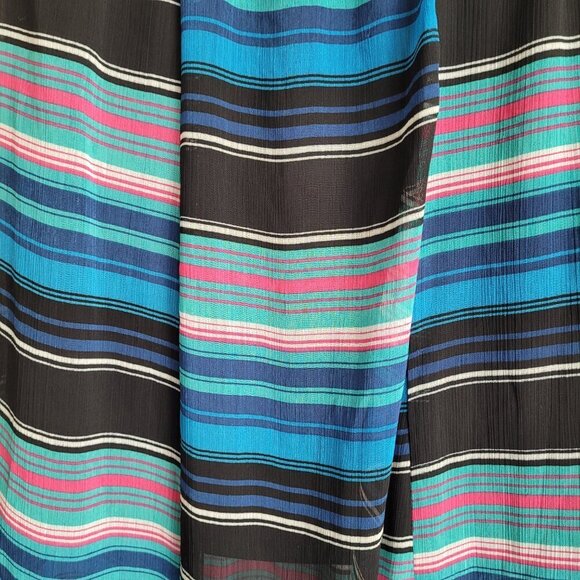 Xhilaration Striped Vibrant Blue Multicolor Elastic Waist Flowy Maxi Skirt - Picture 3 of 6